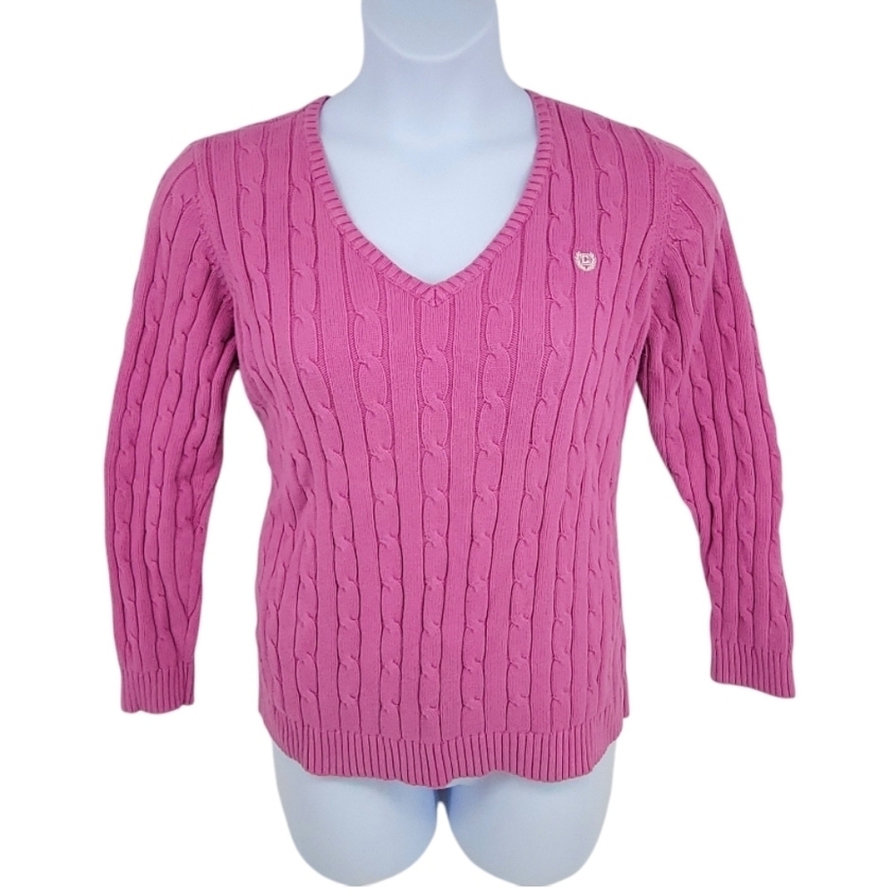 Chaps Women's 100% Cotton Pink Cable Knit V-Neck Sweater Size 1X